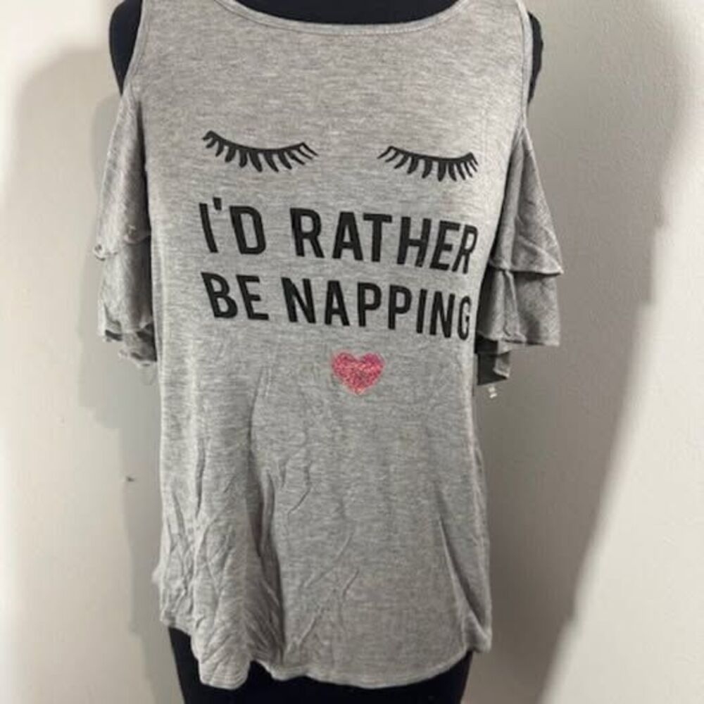 Grey Cold Shoulder "I'd rather be napping" Top 8316 Medium